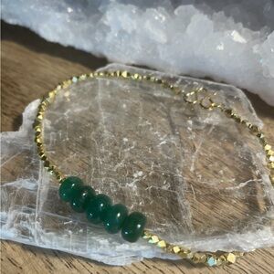 Dainty Genuine Emerald Layering Bracelet Green & Gold Faceted Beads